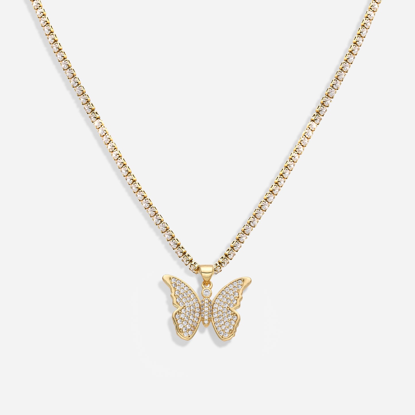 Iced Butterfly Necklace (18k Gold Plated)