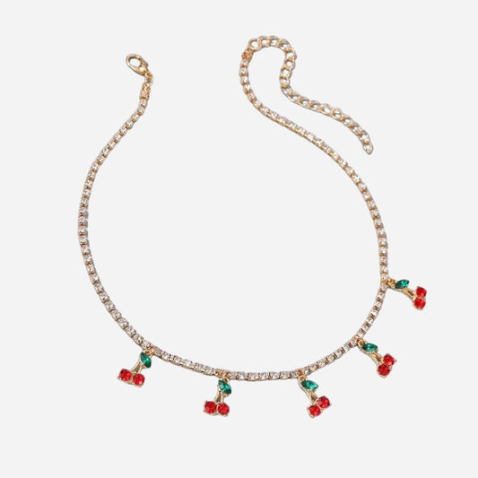 Red Cherry Tennis Necklace (18k Gold Plated)