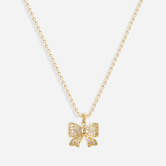 Iced Bow Necklace (18k Gold Plated)