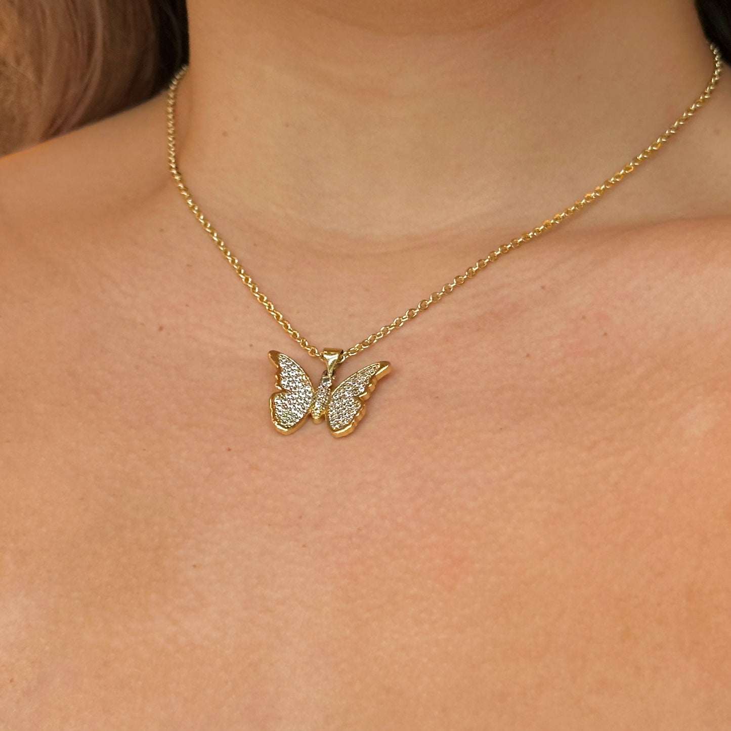 Iced Butterfly Necklace (18k Gold Plated)