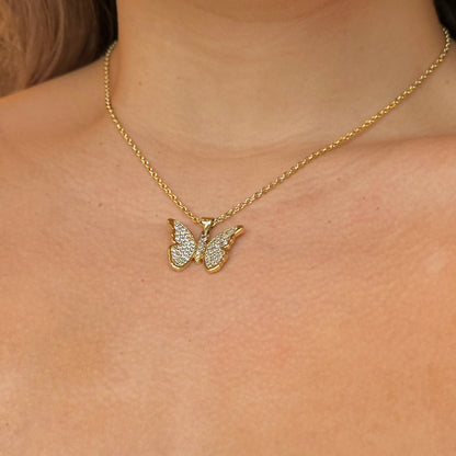 Iced Butterfly Necklace (18k Gold Plated)