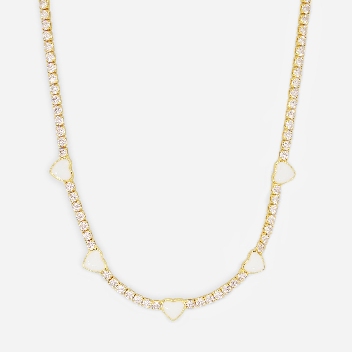 White Heart Tennis Necklace (18k Gold Plated)