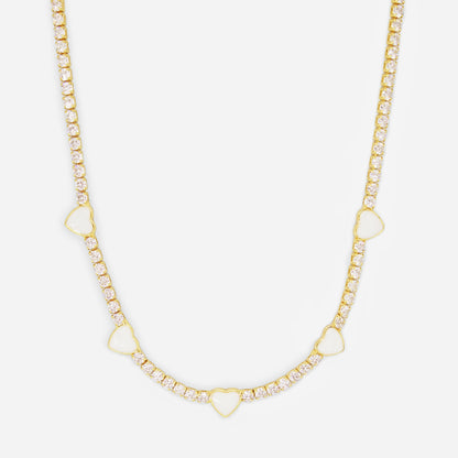 White Heart Tennis Necklace (18k Gold Plated)