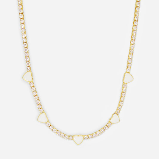 White Heart Tennis Necklace (18k Gold Plated)