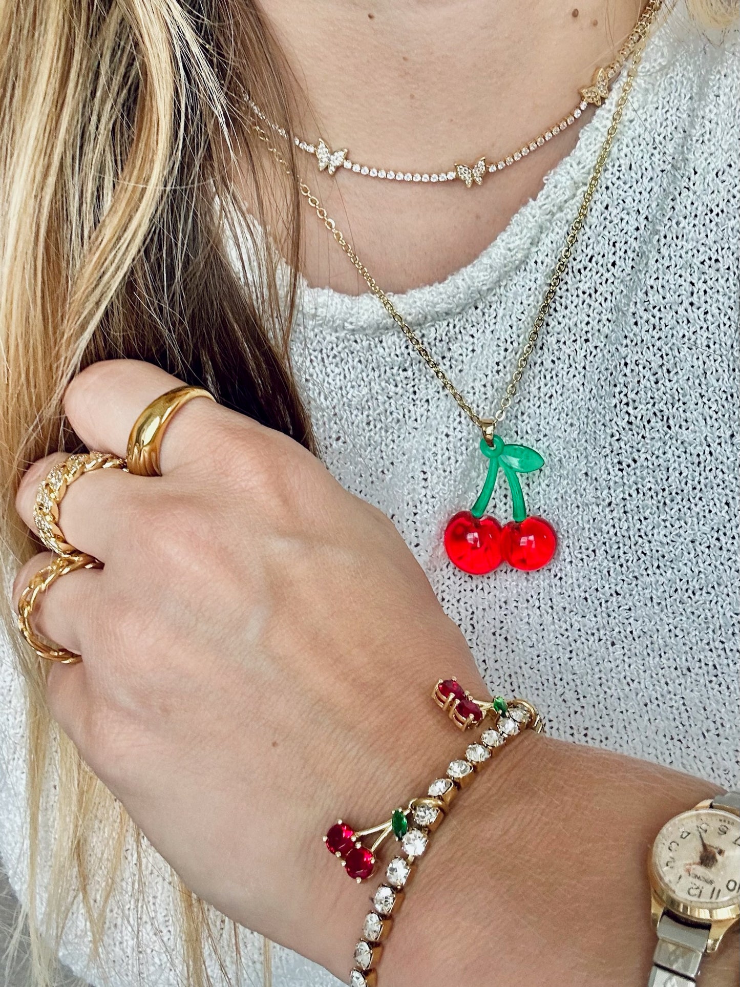 Red Cherry Bracelet (18k Gold Plated)