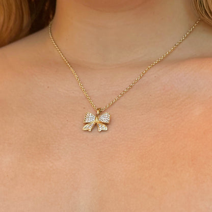 Iced Bow Necklace (18k Gold Plated)